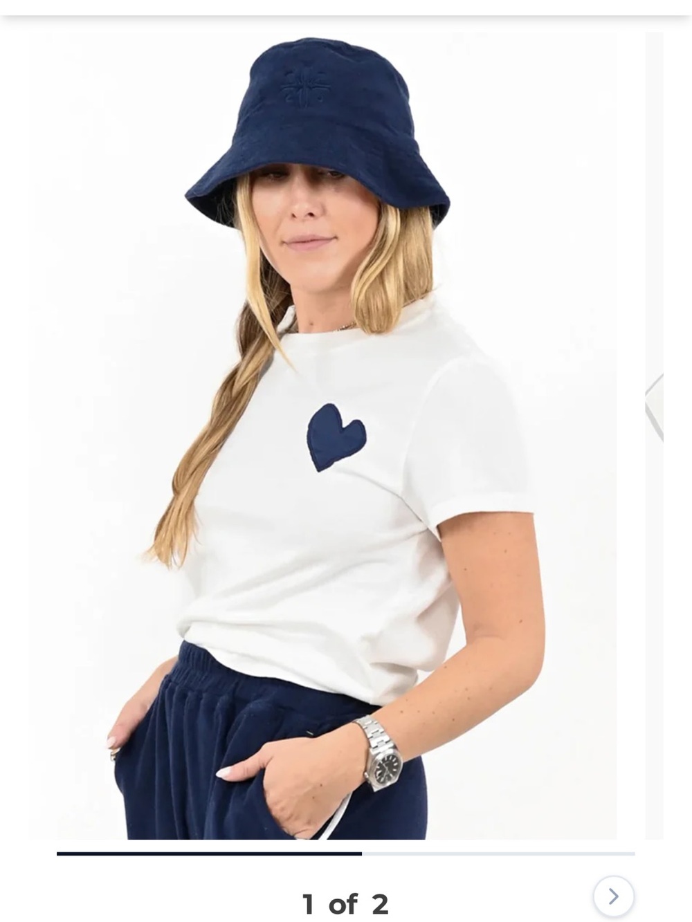 KERRI ROSENTHAL The Suke Tee Contrast Imperfect Heart White Navy Small